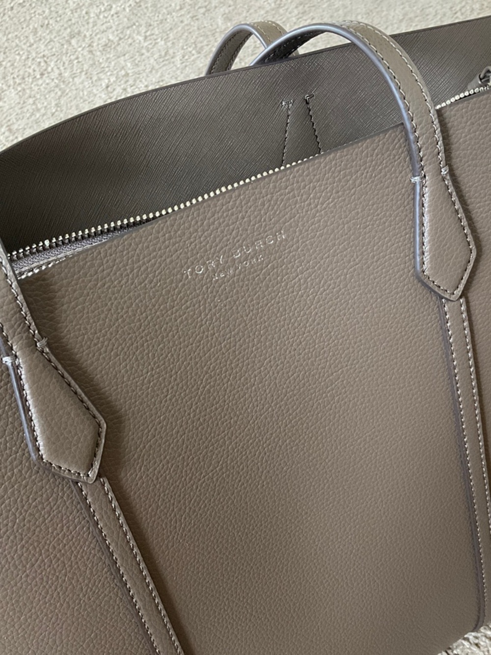 Tory Burch Taupe Leather Perry Tote - Picture 6 of 16